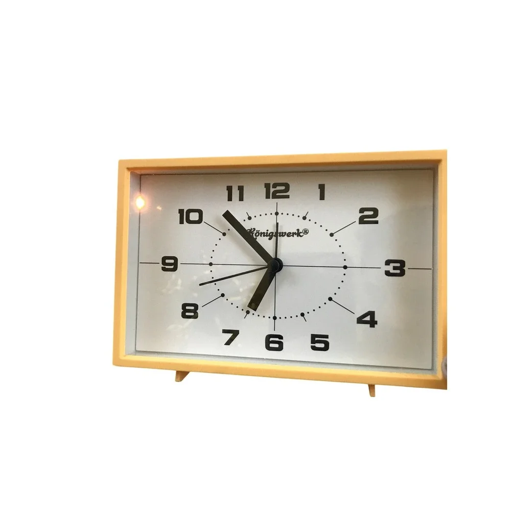 Konigswerk Orange Rectangular Alarm Clock Analog Battery Operated Minimalist